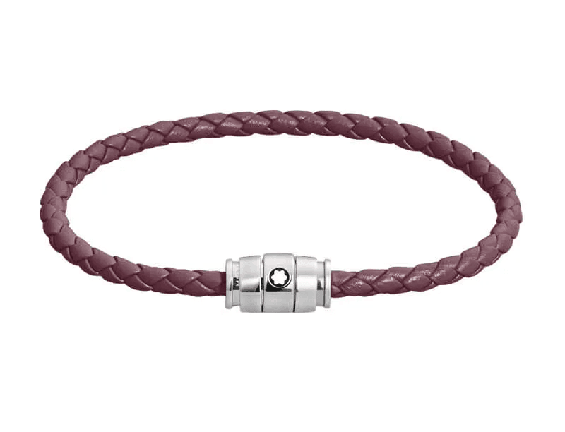Montblanc Meisterstuck Leather Steel Bracelet - Burgundy 