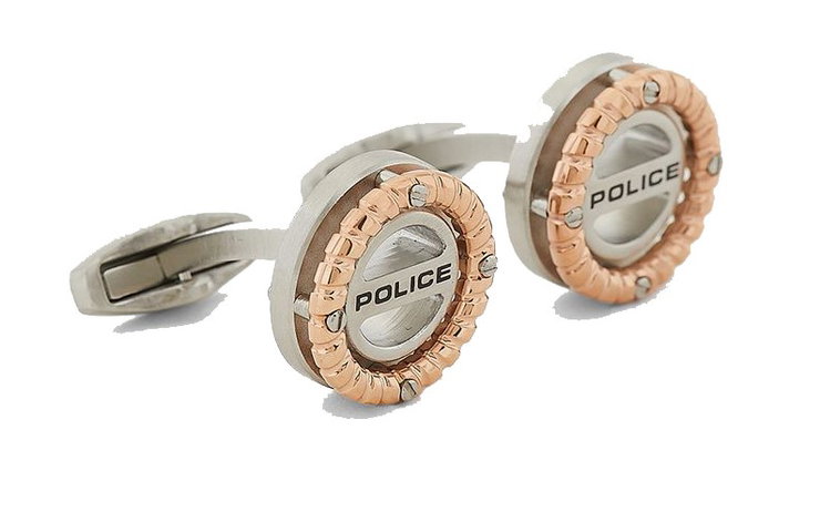 Police BOLT cufflink for men steel silver , Rose gold