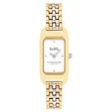 ساعة كوتش نسائية ستانلس ستيل ثلاثية اللون بمينا أبيض