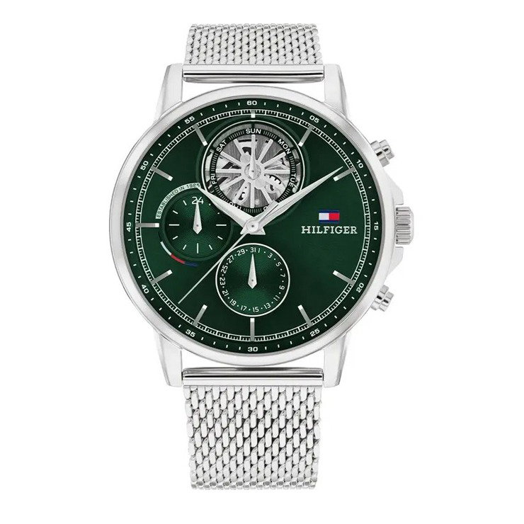 Tommy Hilfiger Men’s Green Dial Steel Mesh Watch