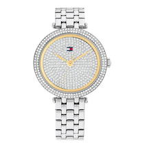 ساعة يد تومي هيلفيغر نسائية فضية بقرص مرصع بالكريستال