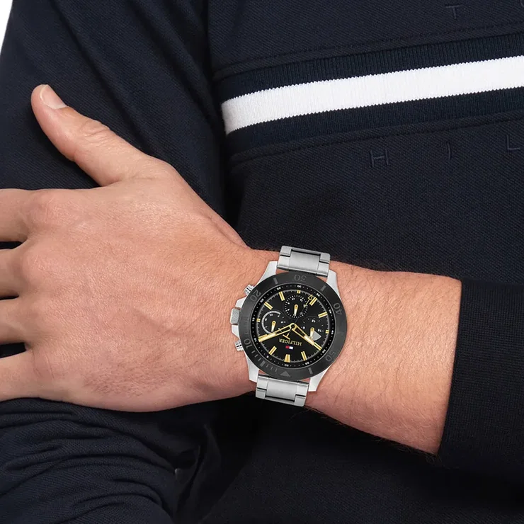 Tommy Hilfiger Men's Chronograph Silver - Steel Watch with Black