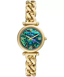 ساعة فوسيل كارلي نسائية ذهبية ستانلس ستيل بميناء أخضر