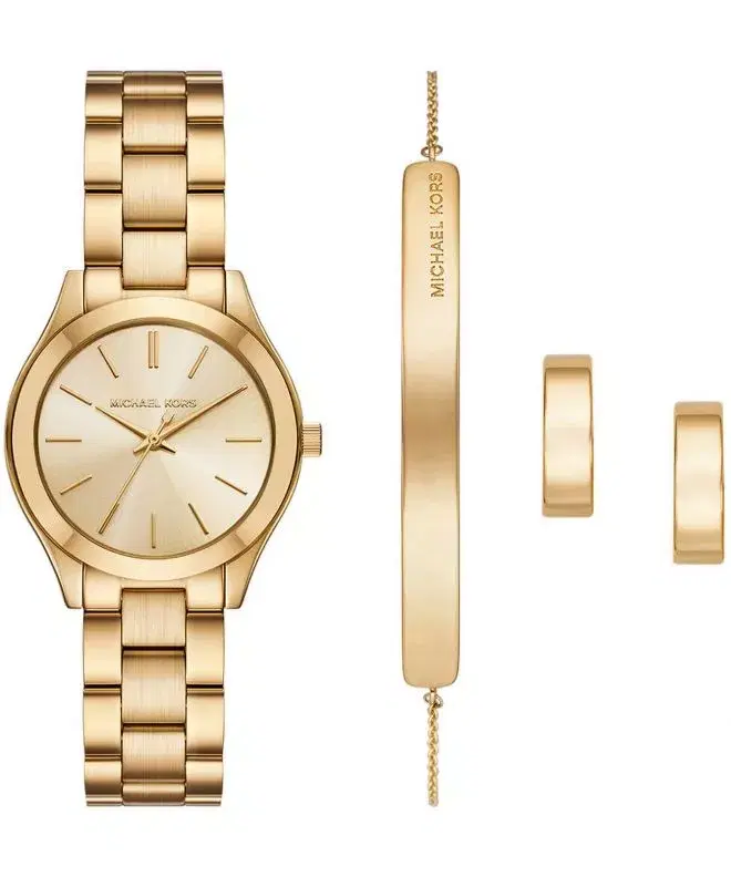 Michael Kors Slim Runway Ladies Gold Watch and Jewelry Set