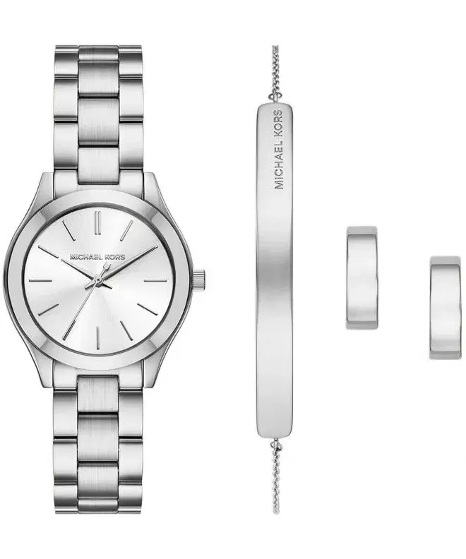 Michael Kors Slim Runway Ladies Silver Watch and Jewelry Set
