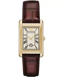 Emporio Armani Classic Men Watch Gold Case Brown Leather
