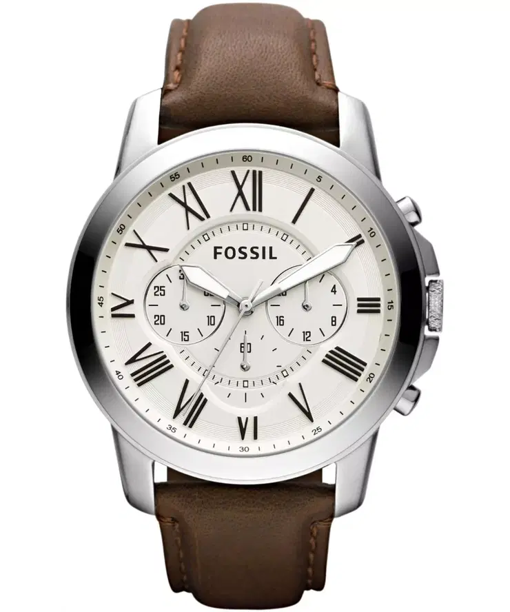 Fossil Grant Leather Men Watch Brown Strap Chronograph