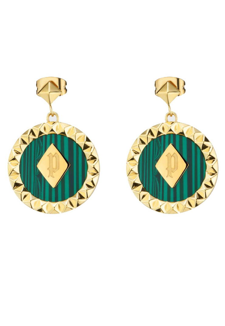 Police earring for women steel golden , Green 