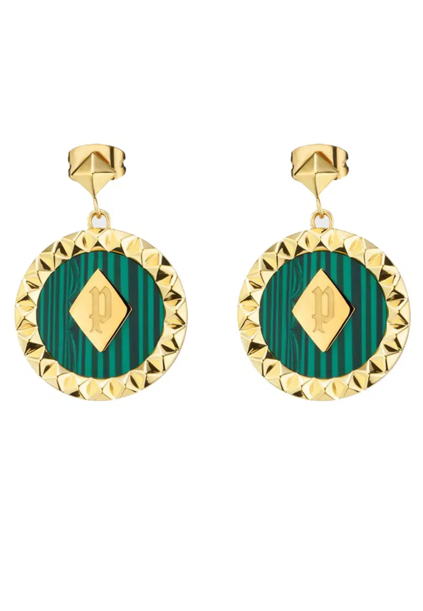 Police earring for women steel golden , Green