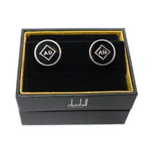 Dunhill cufflink for men stainless steel black - Silver 
