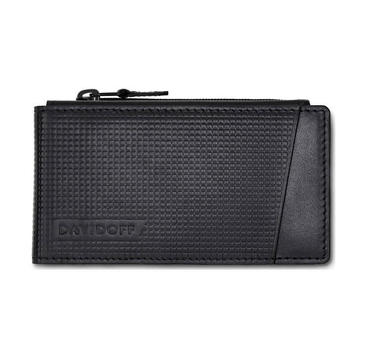 Davidoff Paris Men Black Leather Wallet Zip Coin Pocket