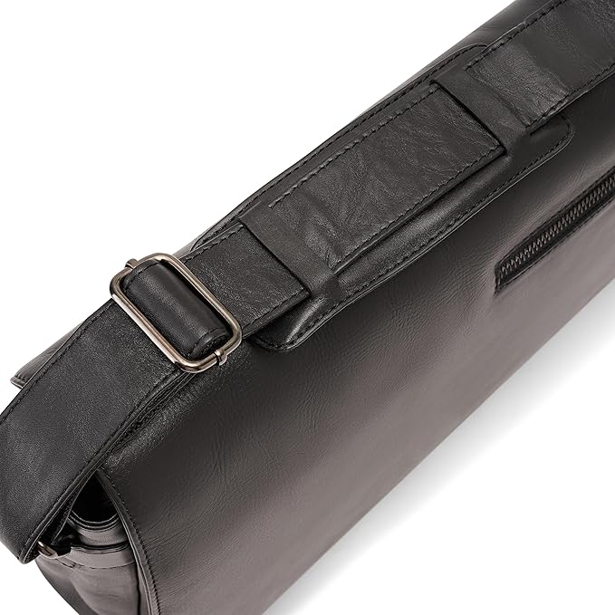 Davidoff Black Leather Messenger Clutch Bag for Men