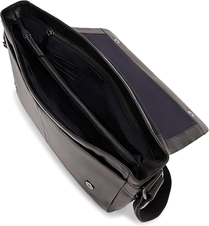 Davidoff Black Leather Messenger Clutch Bag for Men