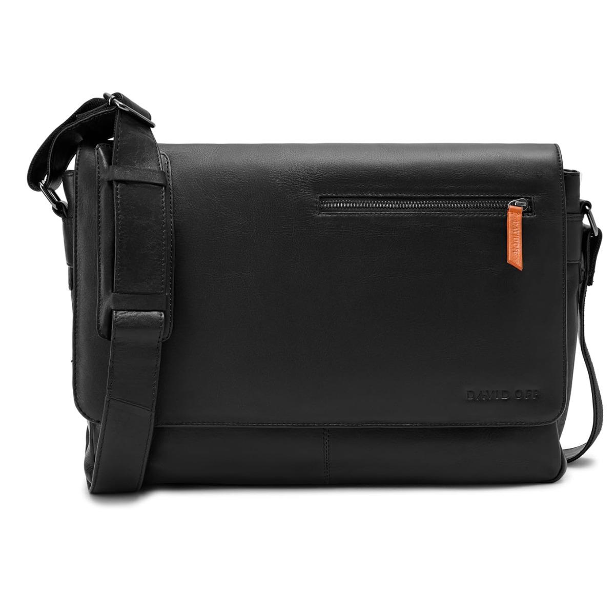 Davidoff Black Leather Messenger Clutch Bag for Men