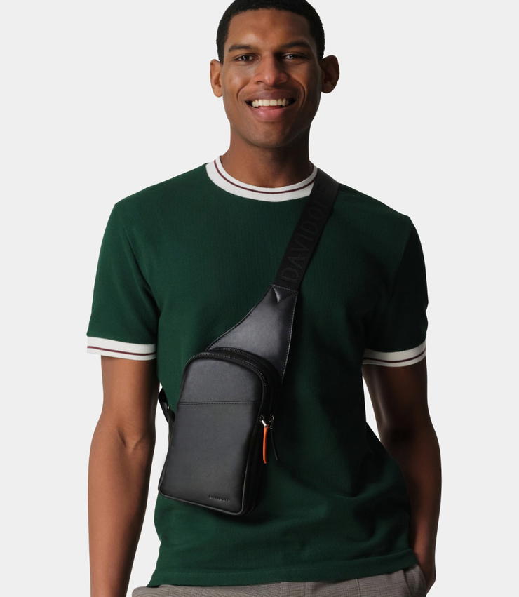 Davidoff Essential Black Leather Crossbody Bag for Men