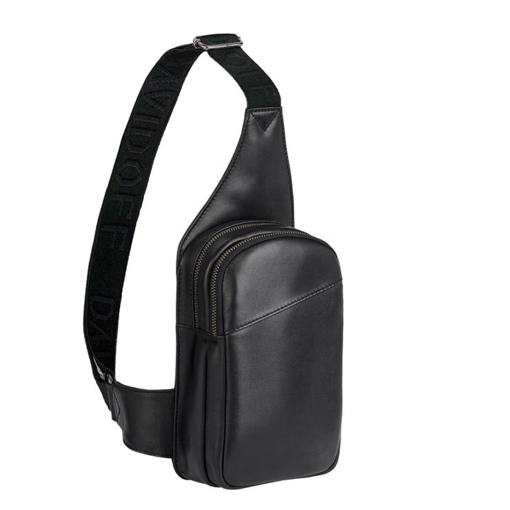 Davidoff Essential Black Leather Crossbody Bag for Men
