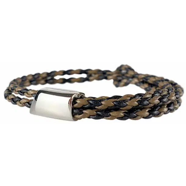 Davidoff Men Braided Leather Bracelet Black and Brown 