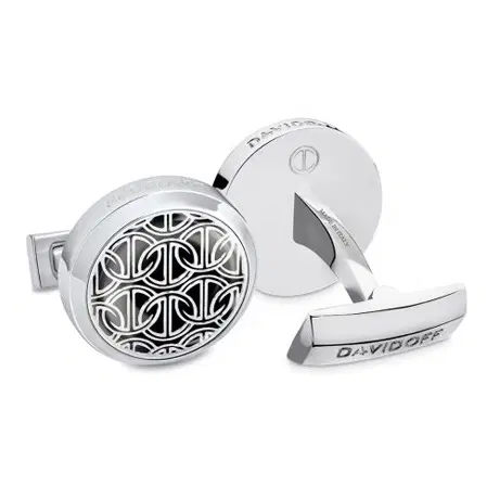 Davidoff Men Cufflinks Silver Stainless Steel Engraved Design