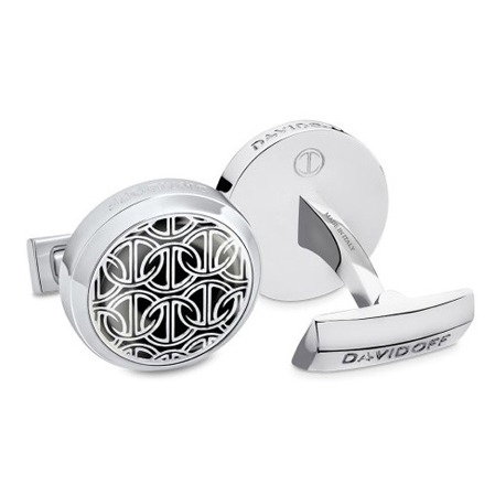 Davidoff Men Cufflinks Silver Stainless Steel Engraved Design