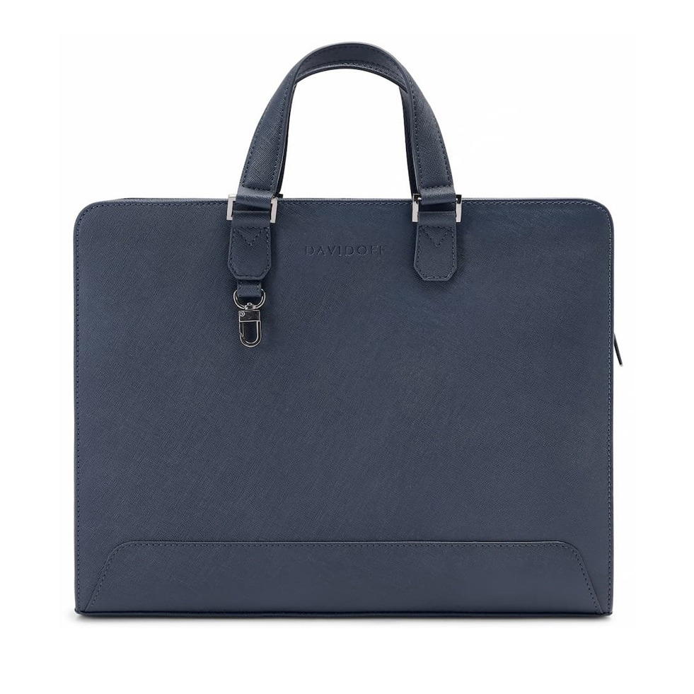 Davidoff Leather Briefcase for Men Blue