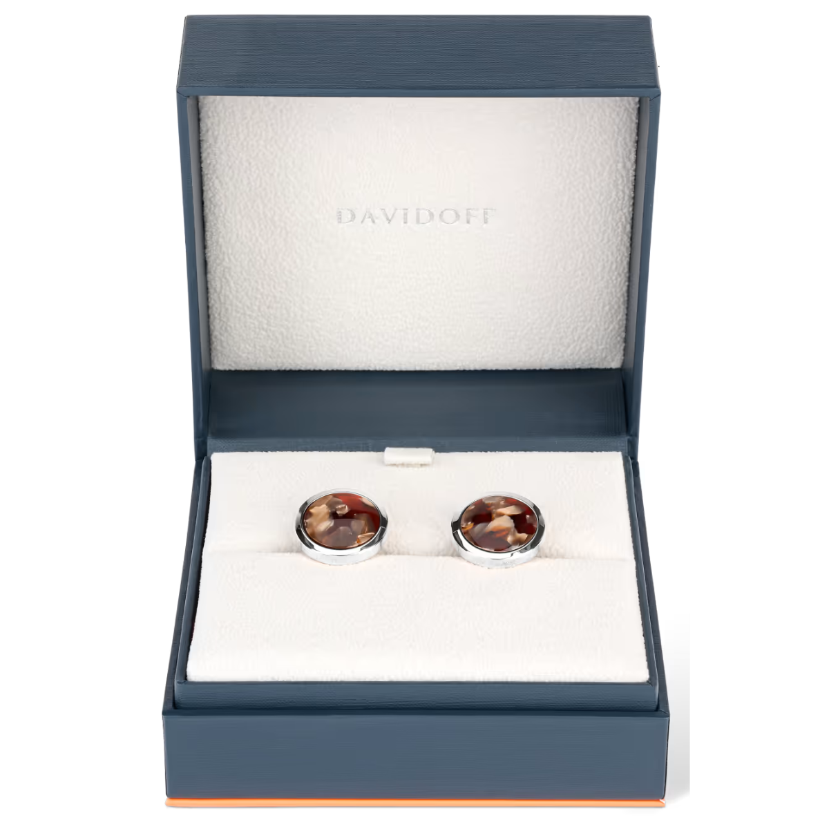 أزرار أكمام رجالية دافيدوف دائرية فضية مع حجر بني