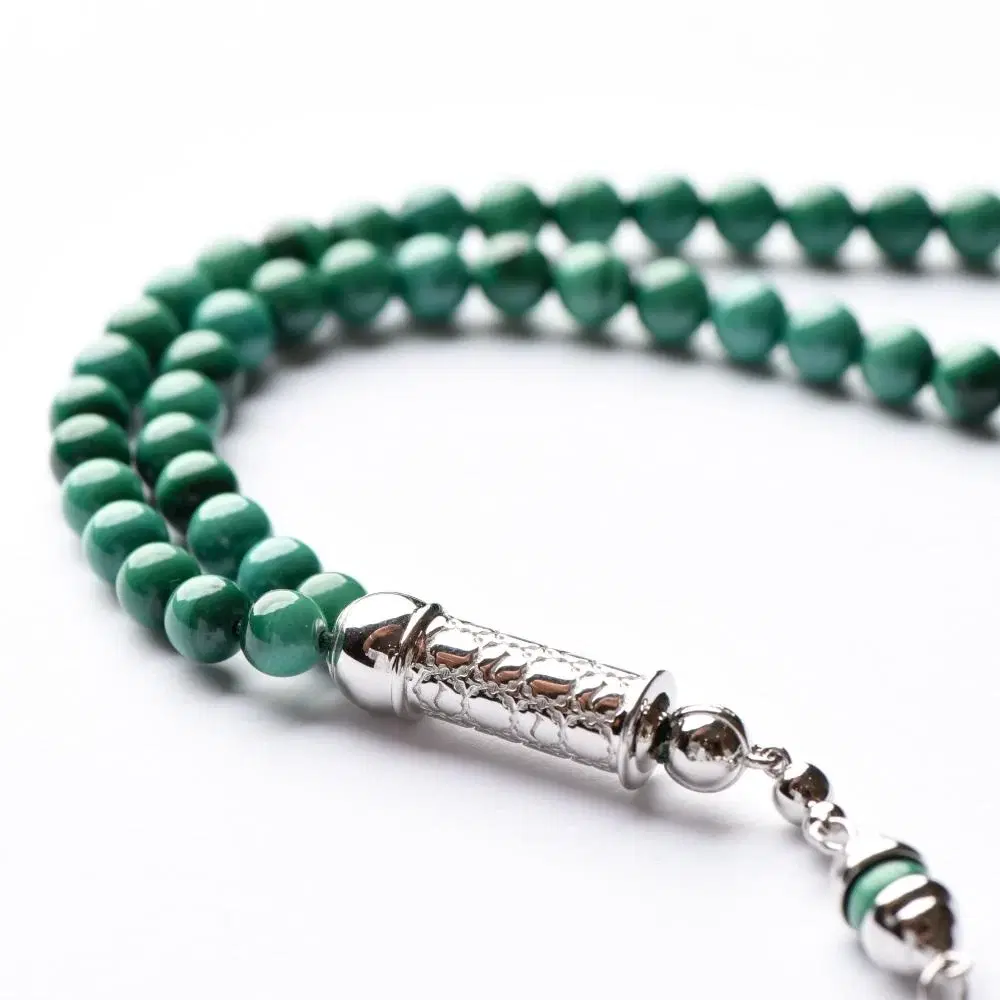 Zayan Malachite 99 Bead Misbaha with Silver