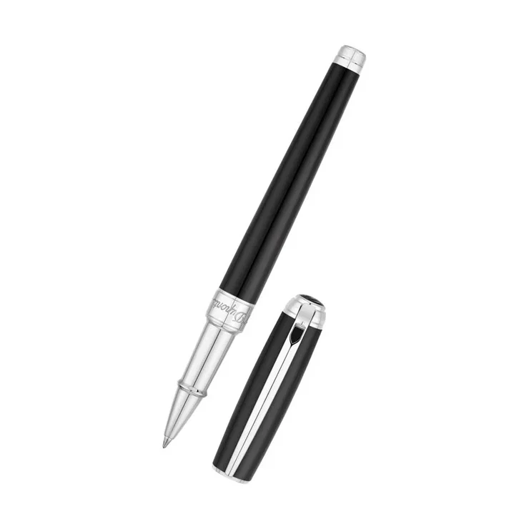 S.T.Dupont Ligne D Silver and Black Lacquer Roller Pen