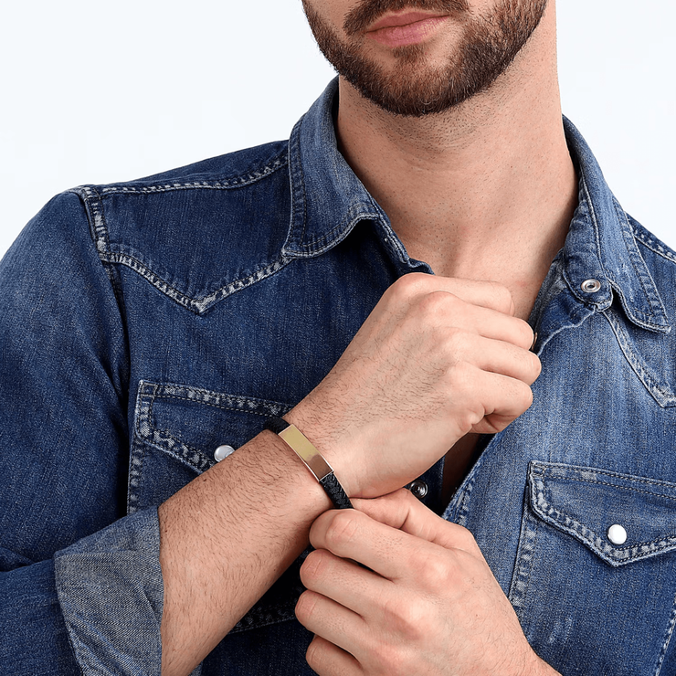 Sector Bandy bracelet for men gold , Black leather