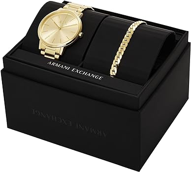 Armani Exchange men watch set with 2 pcs gold 