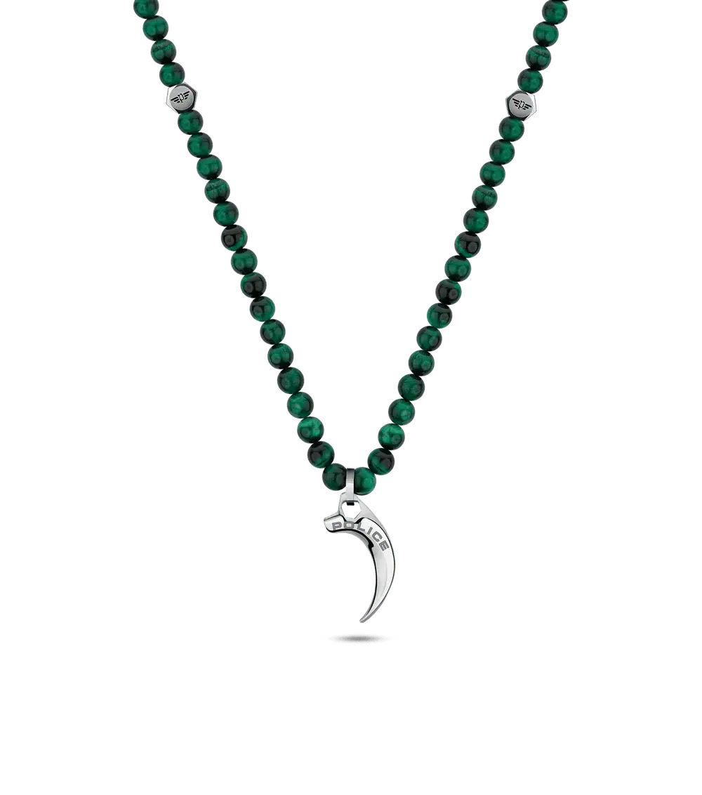 Police TALON necklace for men silver with green beads