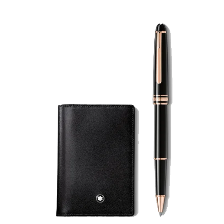 Montblanc Meisterstuck rose gold rollerball and business card