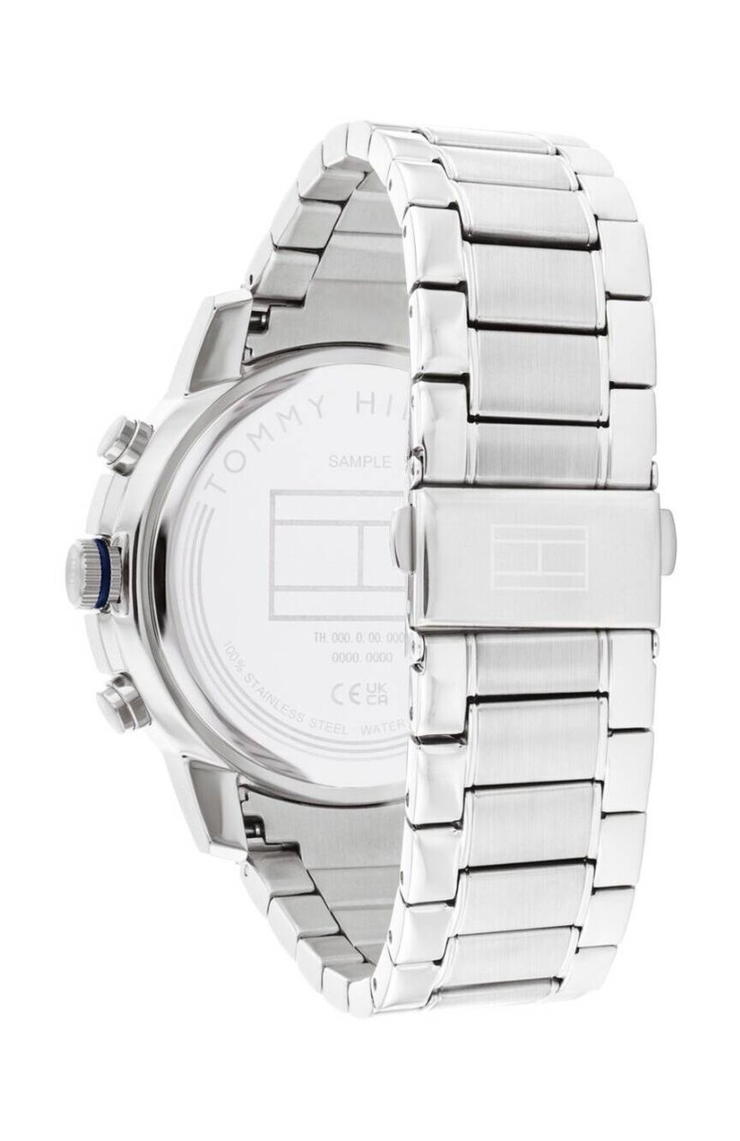 ساعة يد تروى من تومى هيلفيغر للرجال استيل لون ارزق وفضى