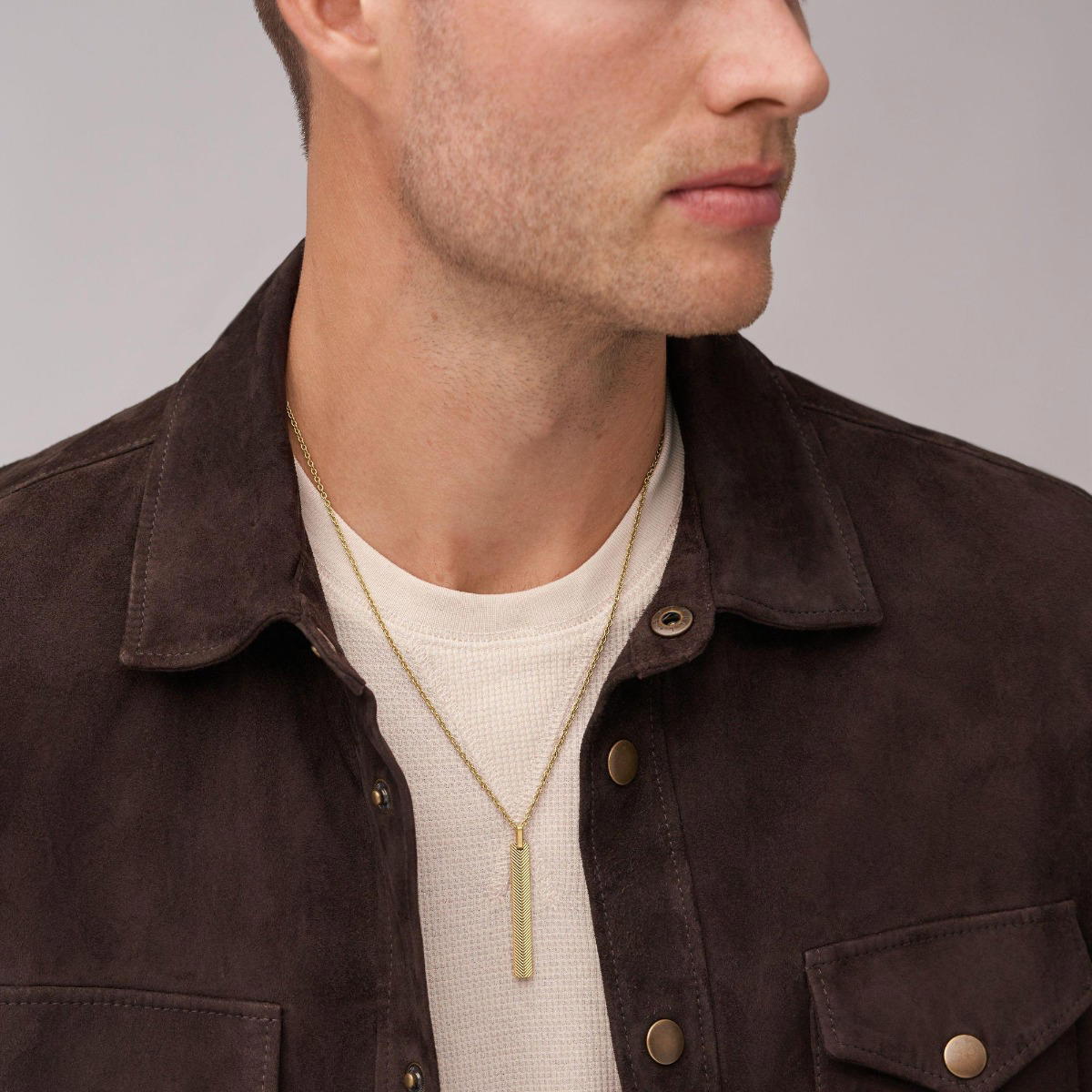 Fossil necklace for men stainless steel gold 