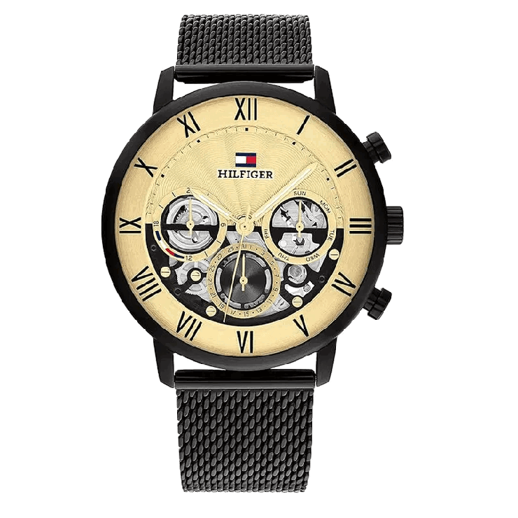 Tommy Hilfiger Legend watch for men steel gold , Black