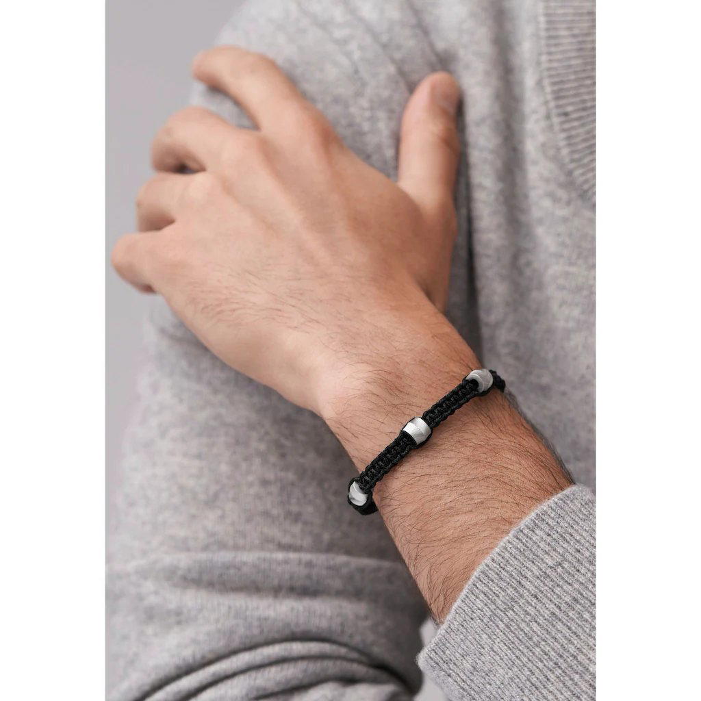 Fossil bracelet for men silver with black nylon 