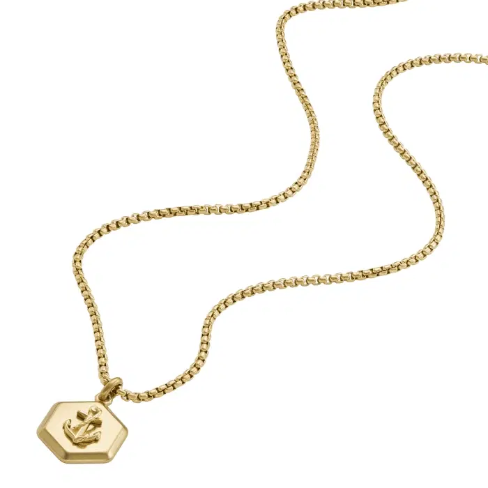 Fossil Sutton men necklace engraved chain in steel, gold
