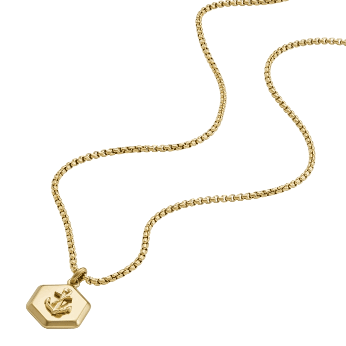 Fossil Sutton men necklace engraved chain in steel, gold
