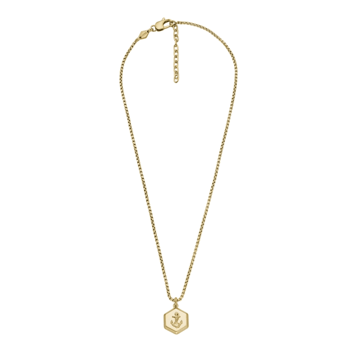 Fossil Sutton men necklace engraved chain in steel, gold