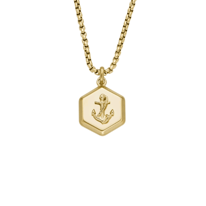 Fossil Sutton men necklace engraved chain in steel, gold