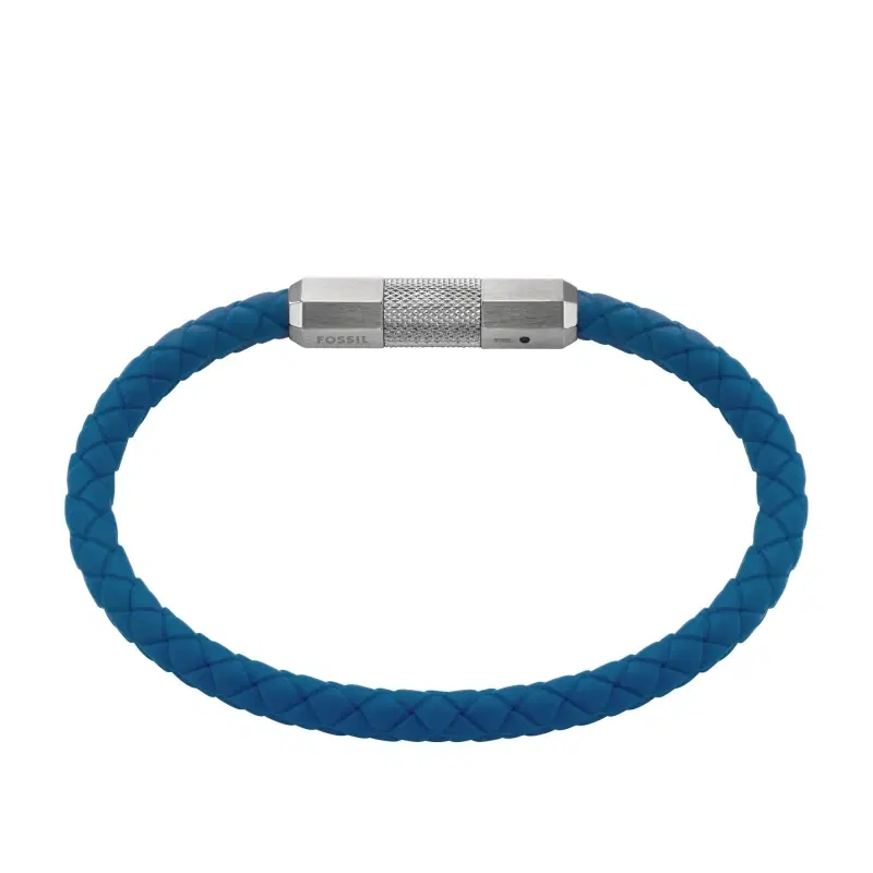Fossil Men’s Blue Braided Silicone Bracelet with Steel Clasp