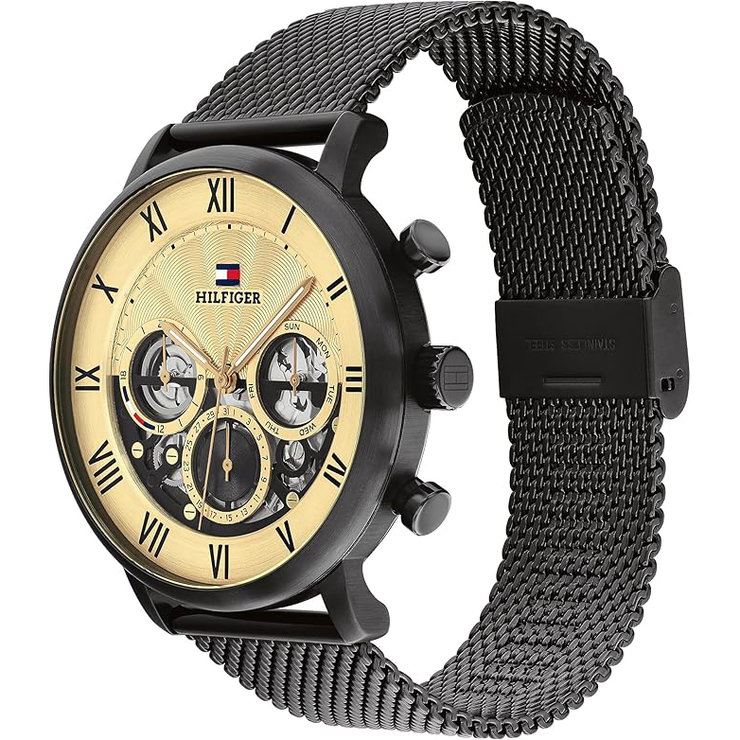 Tommy Hilfiger Legend watch for men steel gold , Black