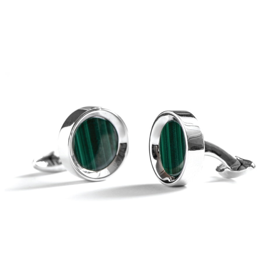 Zyan Silver Cufflinks with Malachite Stone