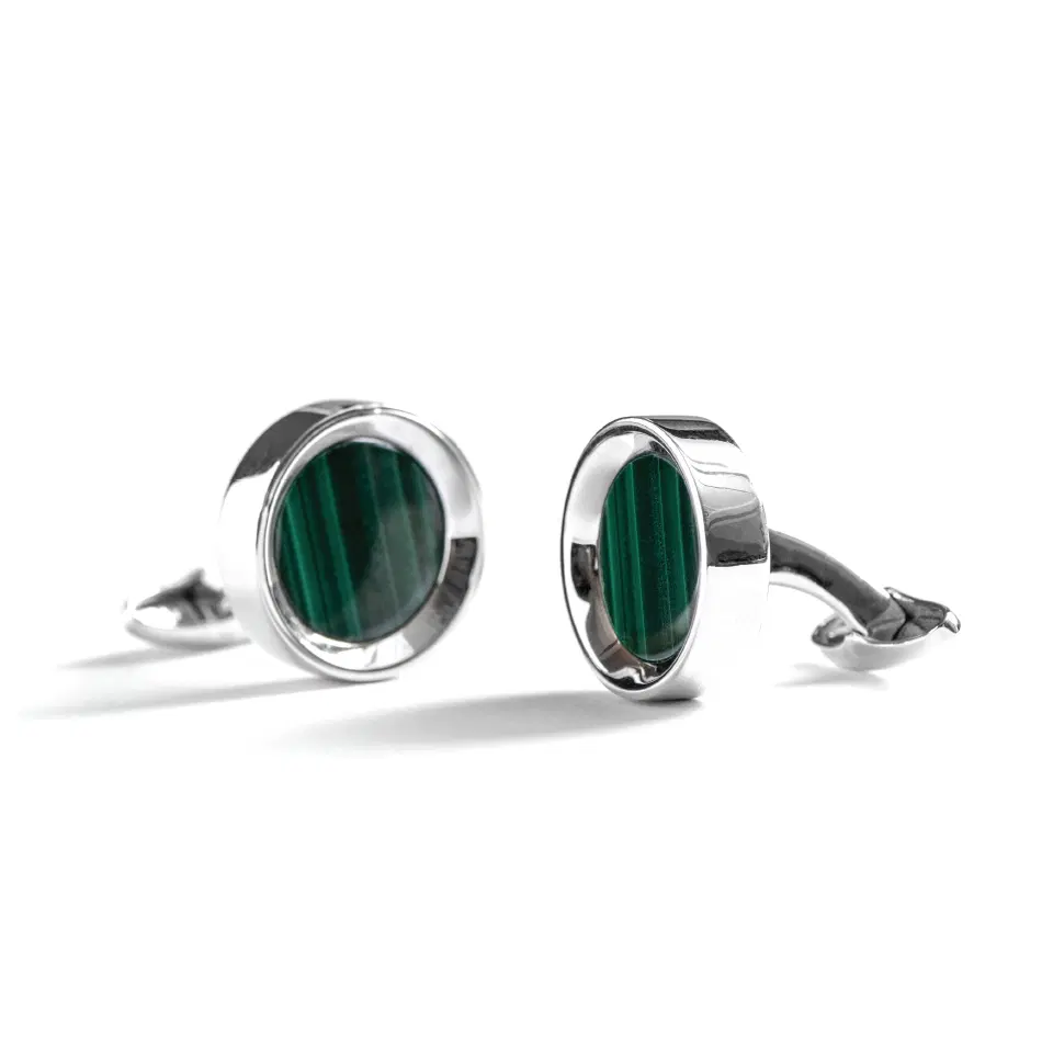 Zyan Silver Cufflinks with Malachite Stone 