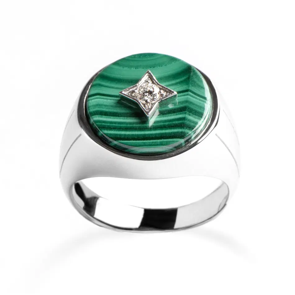 Zyan Silver Ring with Malachite and Diamond - 0.10 Carat