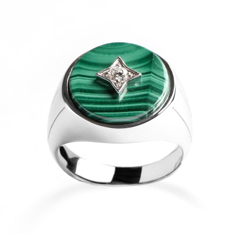 Zyan Silver Ring with Malachite and Diamond - 0.10 Carat