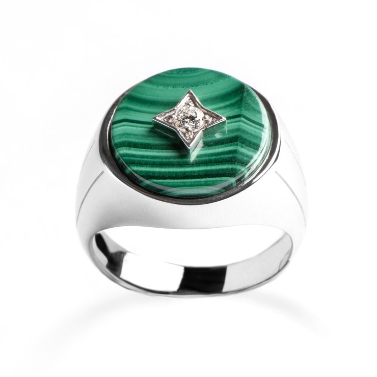 Zyan Silver Ring with Malachite and Diamond - 0.10 Carat