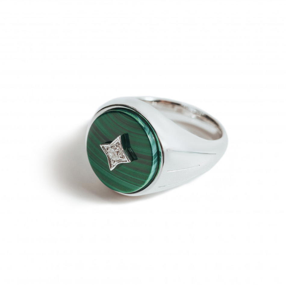 Zyan Silver Ring with Malachite and Diamond - 0.10 Carat