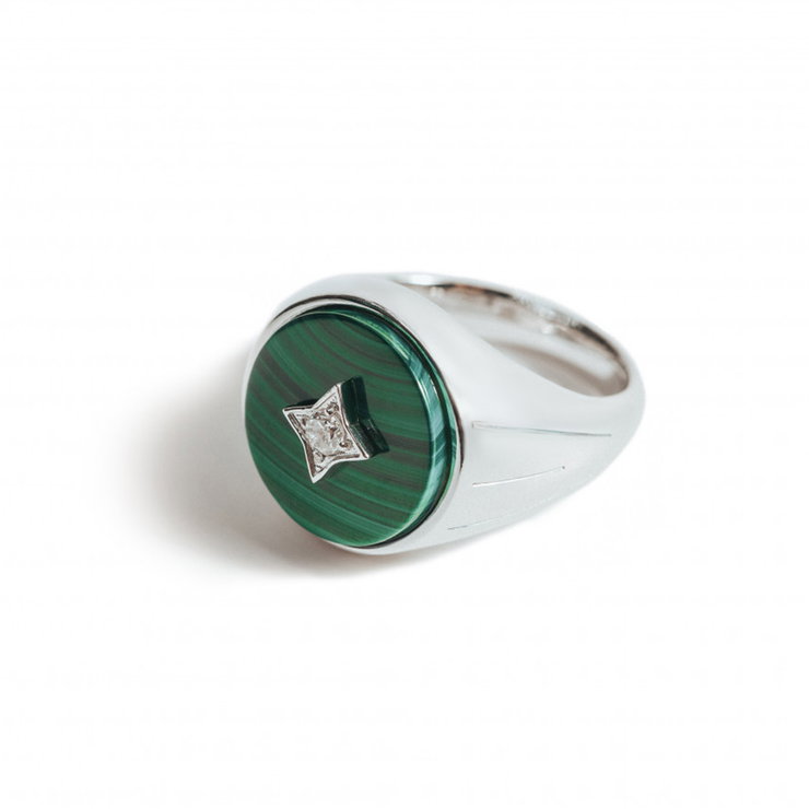 Zyan Silver Ring with Malachite and Diamond - 0.10 Carat