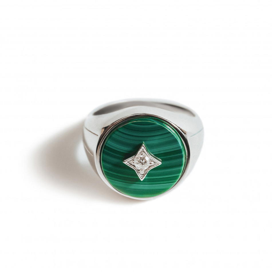 Zyan Silver Ring with Malachite and Diamond - 0.10 Carat