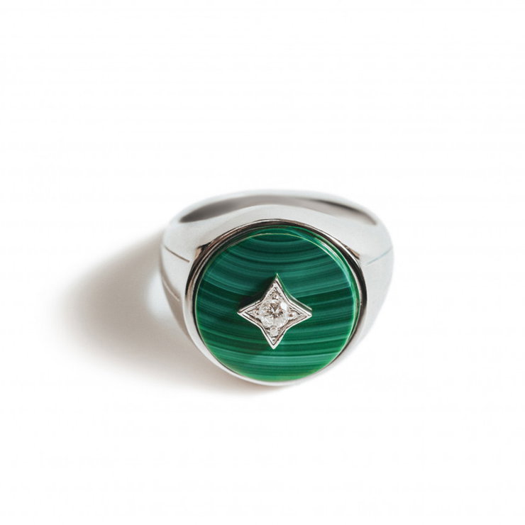 Zyan Silver Ring with Malachite and Diamond - 0.10 Carat